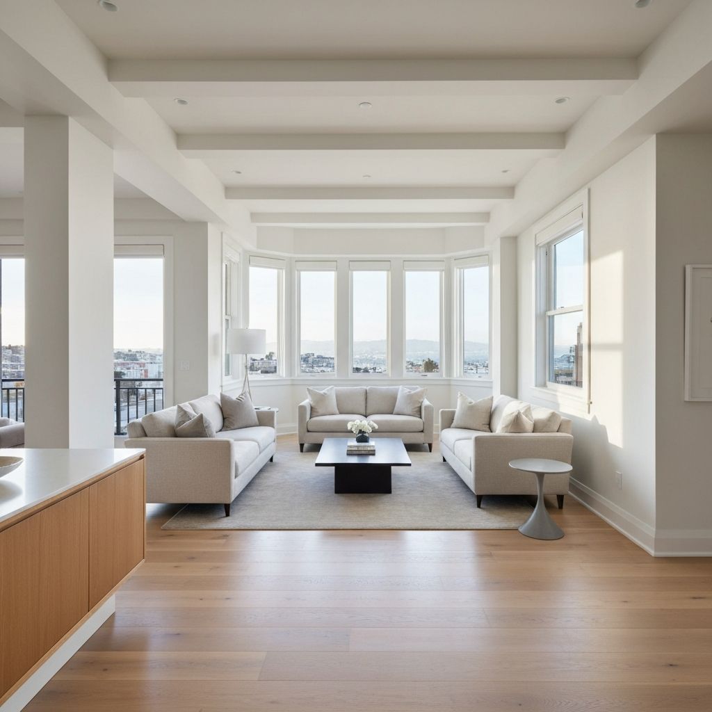 Living room with bay windows